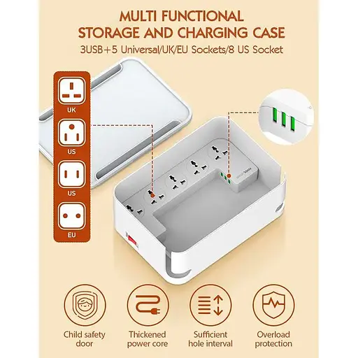 Удлинитель сетевой LDNIO Management Power Strip Box SN5310 3USB, QC, 5 Sockets, 15.5W/10A - фото 3