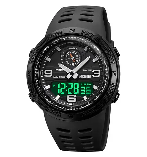Чоловічий спортивний годинник Skmei 1655 (Чорний з чорним табло) - фото 2