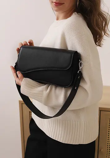 Женская кожаная сумка Nona черная краст - фото 2