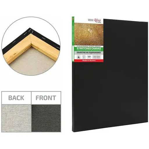 Подрамник Rosa Gallery 18×25 см модуль №0 мелкое зерно Черная грунтовка хлопок [CD]