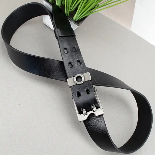 Ремень мужской кожаный черный JK-4068 (125 см) мультитул - фото 2