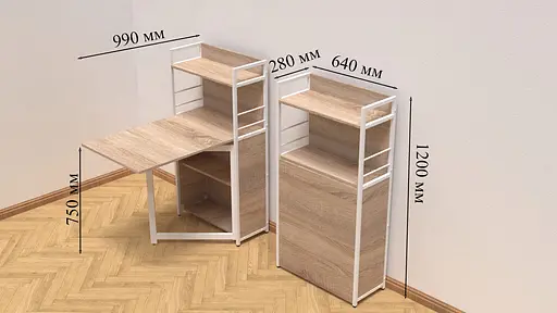 Стіл книжка з етажеркою Практик 1 Ferrum-decor 1200x640x990 Білий метал ДСП Дуб Сонома 16 мм (FRD-104621) - фото 2