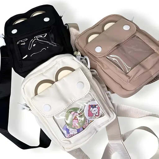 Детская сумка кросс-боди со значками в корейском стиле 20х16х7 см белая (25-573) - фото 2