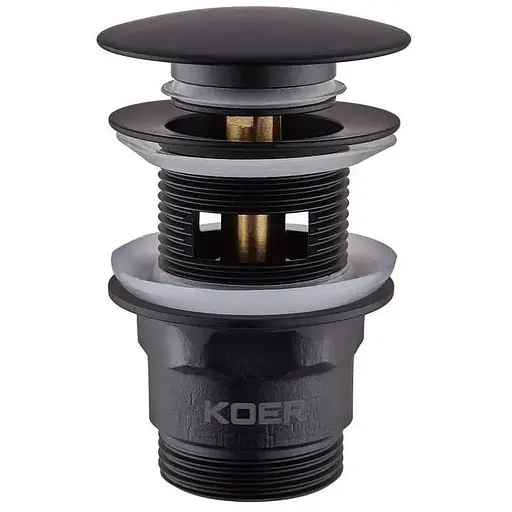 Донний клапан для раковини з переливом Koer PW-03-05 автоматичний KR3396, Чорний матовий - фото 1