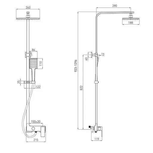 Душова система Volle Sistema L верхній душ 260x188 мм хром 1582.090201, Хром - фото 2