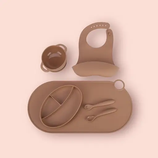 Набор силиконовой посуды для прикорма детей на присоске, 6 предметов, brown - фото 1