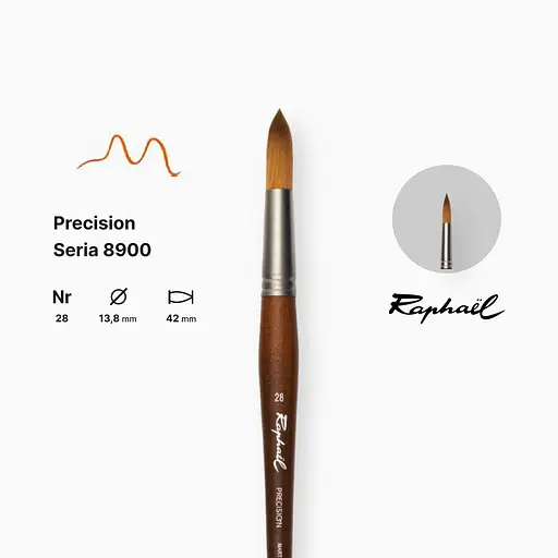 Кисть синтетика круглая Raphael Precision, №28, для акрила и масла, длинная ручка - фото 2