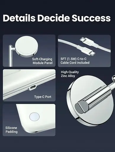 Бездротове зарядне — стенд Ugreen CD278 3-in-1 Wireless Charger (90326) - фото 2