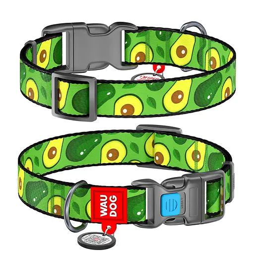 Ошейник для собак нейлоновый Waudog Nylon с QR-паспортом "Авокадо" пластиковый фастекс Ш 20 мм Д 28-40 см