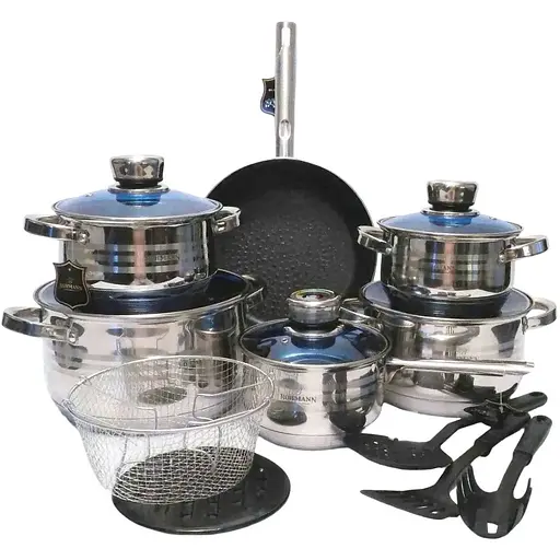 Набор кастрюль с крышками и сковородой Bohmann BH 1800 MRB 19 предметов - фото 1