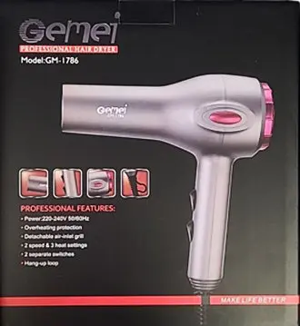 Фен для сушіння та укладання волосся Gemei GM-1786 з іонізацією 2400 Вт - фото 8