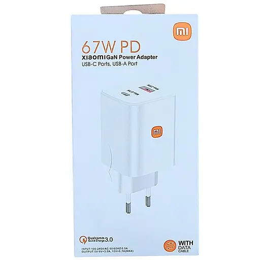Комплект зарядний Xiaomi MDY-EP-1406 GaN 67W Type-C + USB-A 2 порти блок + кабель USB-A to C - фото 3