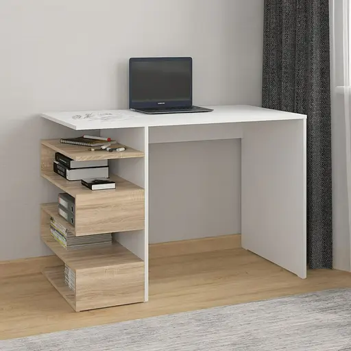 Комп'ютерний стіл з полицями id A-186 1100x756x598 мм Білий-Дуб сонома