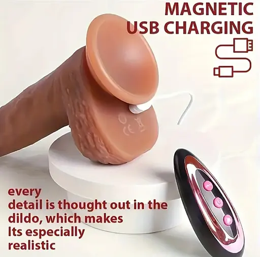 Реалістичний вібратор із підігрівом і телескопічним механізмом обертання, з пультом керування - фото 14