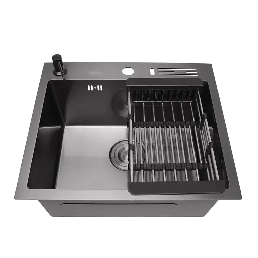 Черная мойка на кухню 45 см накладная 1.5 мм из нержавейки Nett NВ-5245 - фото 1