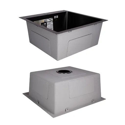 Кухонна мийка Lidz Handmade H5050B інтегрована BlackPVD у комплекті з дозатором та корзиною, Чорний - фото 4