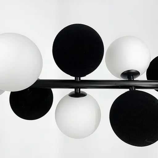 Удлиненная черная люстра HOLLY L с черно-белыми плафонами 120 см | Ст. MJ 191-1120 BK+WT+BK | Line F - фото 3