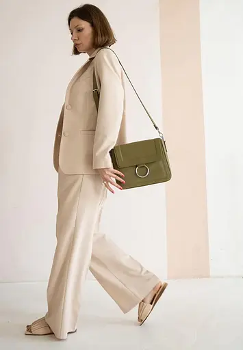 Жіноча шкіряна сумка Jessie оливкова - фото 2