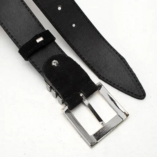 Ремінь жіночий замшевий JK-4066 чорний зі сріблястою пряжкою (120 см) - фото 5