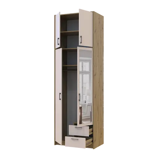 Шафа для одягу Doros Ронді з високою антресолею та дзеркалом Дуб Артізан/Кашемір 2 ДСП 82х52х260 (42005195) - фото 2