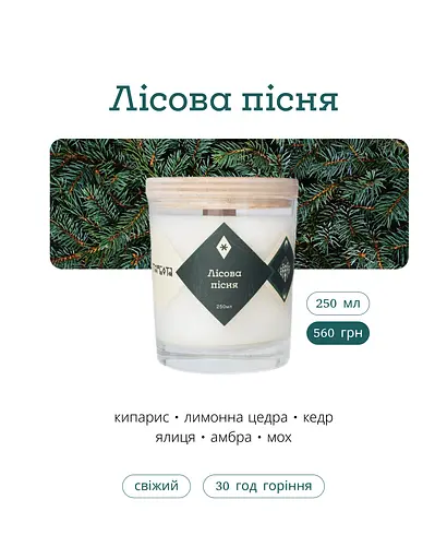 Лісова пісня 250 мл, 30 год Мініатюри (130 мл) Соєвий віск - фото 3