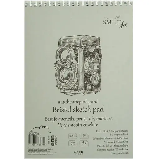 Альбом для ескізів на спіралі SM-LT Art Authentic (Bristol) А3 (29.7х42 см) 185г/м2 50л білий та гладкий папір - фото 1
