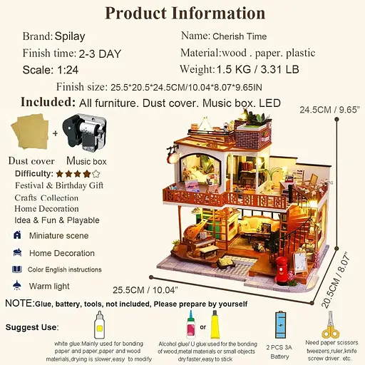 Набір дерев'яних меблів для мініатюрного лялькового будиночка Spilay DIY - фото 2