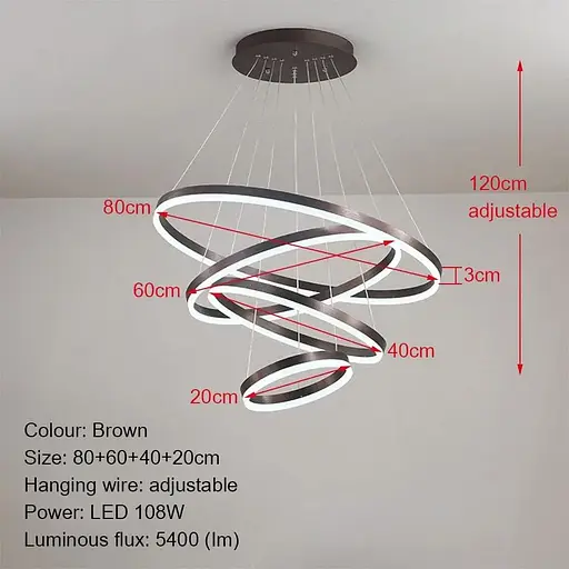 Светодиодная люстра Олимпия PJ812С-4 40+60+80+100см (4 кольца) Коричневая - фото 4