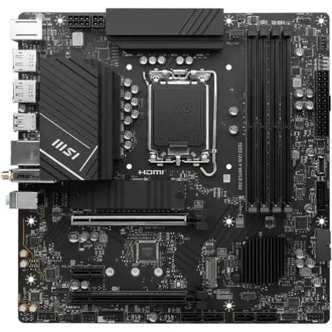 Материнська плата MSI PRO LGA1700, B760M-A WIFI DDR4, B760, 4xDDR4, Int.Video(CPU), 4xSATA3, 2xM.2, 2xPCI-E 16x 4.0, 1xPCI-E 1x 3.0, ALC897, RTL8125BG, WiFi6, Bluetooth 5.3, 9xUSB3.2/6xUSB2.0, 2xHDMI/2xDP, MicroATX