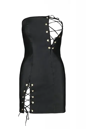 Мини-платье из экокожи Passion Celine Chemise black шнуровка трусики в комплекте 4XL/5XL - фото 3