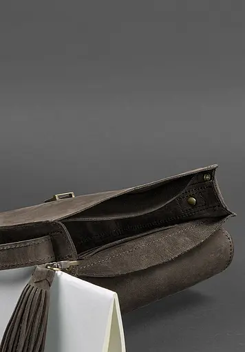 Кожаная женская бохо-сумка Лила темно-коричневая - фото 4