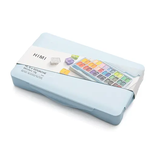 Набор гуашевых красок Twin Cup 36×12мл (в комплекте 3 кисти) синий пластиковый пенал HIMI - фото 1