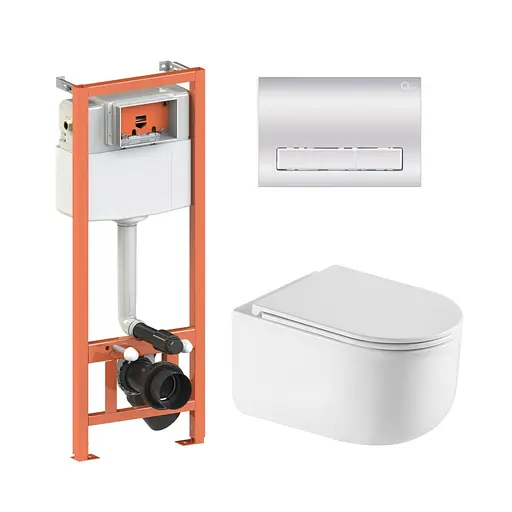 Подвесной унитаз Qtap Taurus Ultra Quiet + инсталляция Qtap Nest 4 в 1 (линейная клавиша Chrome), Белый - фото 1
