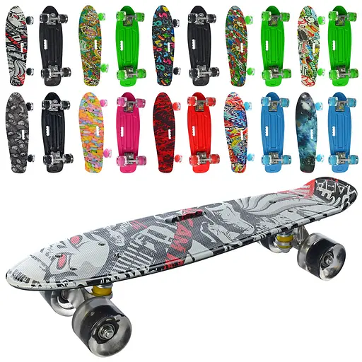 Скейт пенни, 56x14 см, алюминиевая подвеска, PU колеса со светом, антискольжение, MS0749-7 (в ассортименте) - фото 2