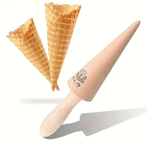 Дерев'яна форма-конус та паличка для згортання вафель та трубочок надання форми вафельним ріжкам 87911 - фото 6