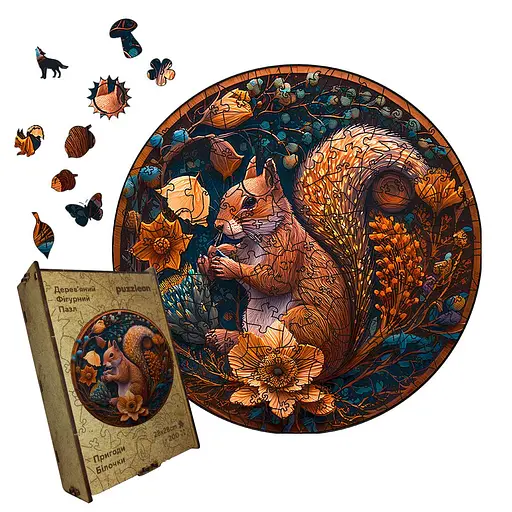 Пазл деревяний Пригоди Білочки, А1, 500+ елементів, Дерев’яна коробка