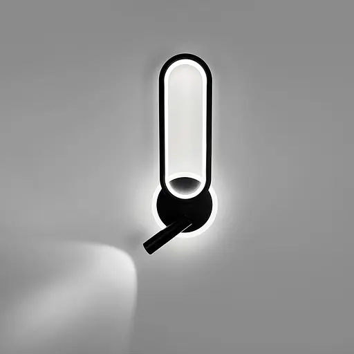 Бра у чорному корпусі із світлодіодним овальним кільцем та спотом 43х16 см Line F Арт. WJ035/2 BK - фото 4