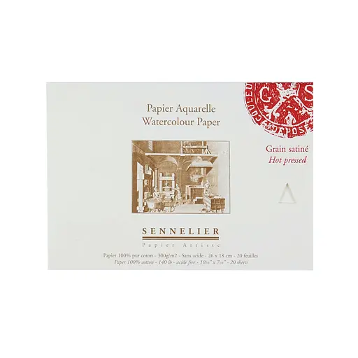 Склейка для акварели Sennelier, 20 листов, горячее прессование, 300 г/м, 26x18 см.