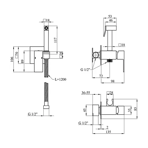 Набір гігієнічного душу прихованого монтажу Kroner KRP Bidet - C083, Хром - фото 2
