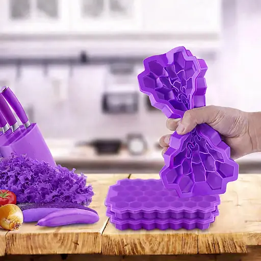 Многоразовая силиконовая форма для приготовления льда с крышкой в виде сот Фиолетовый 88291 - фото 8