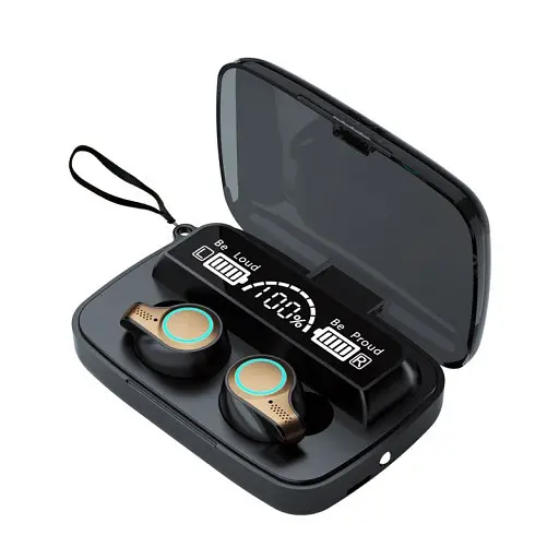 Беспроводные стерео наушники M18 TWS, индикатор заряда, фонарик + LED дисплей чёрные - фото 6