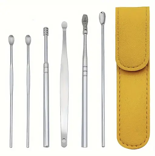 Набір для чищення вух і видалення вушної сірки із 6 інструментів Жовтий - фото 1