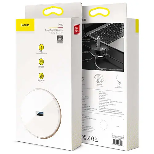 Хаб Type-C Baseus Round Box - на 1xUsb3.0 + 3xUsb2.0 CAHub-G02 белый - фото 2