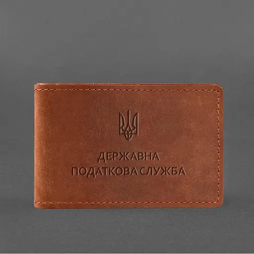 Кожаная обложка на удостоверение Государственной налоговой службы светло-коричневая Crazy Horse - фото 5