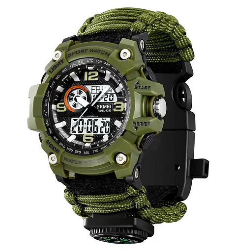 Годинник чоловічий спортивний наручний Skmei 1283 з паракордовим ремінцем (Зелений) - фото 3