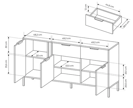 Комод Perfect Home Ларс/Lars 3-дверный с 2 ящиками 3D2S/153 Антрацит (PFH-091021) - фото 4