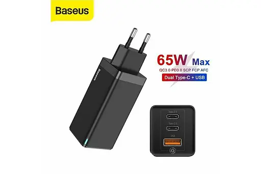 Блок живлення Usams Gan Fast Charger Triple Usb 65 W 5a - фото 3