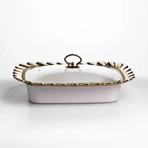 Мармитница фарфоровая Yiwu Tiffany 2 л квадратная со стеклянной крышкой на металлической подставке 38х30х7 см с подогревом для первых блюд SX42-3 - фото 1