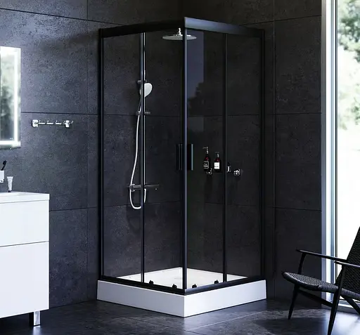 Душевая кабина Am.Pm Gem Square Slide 90x90 см без поддона black W90UG-403-090BT, прозрачная, черная - фото 2