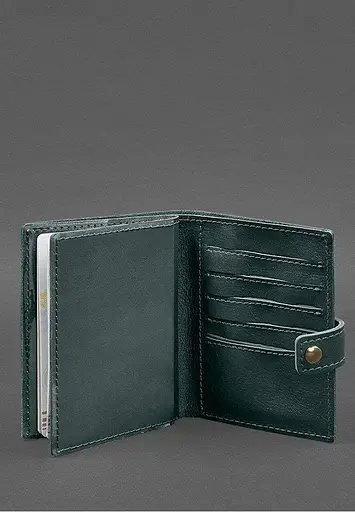 Кожаная обложка-портмоне на паспорт с гербом Украины 25.0 Зеленая - фото 4